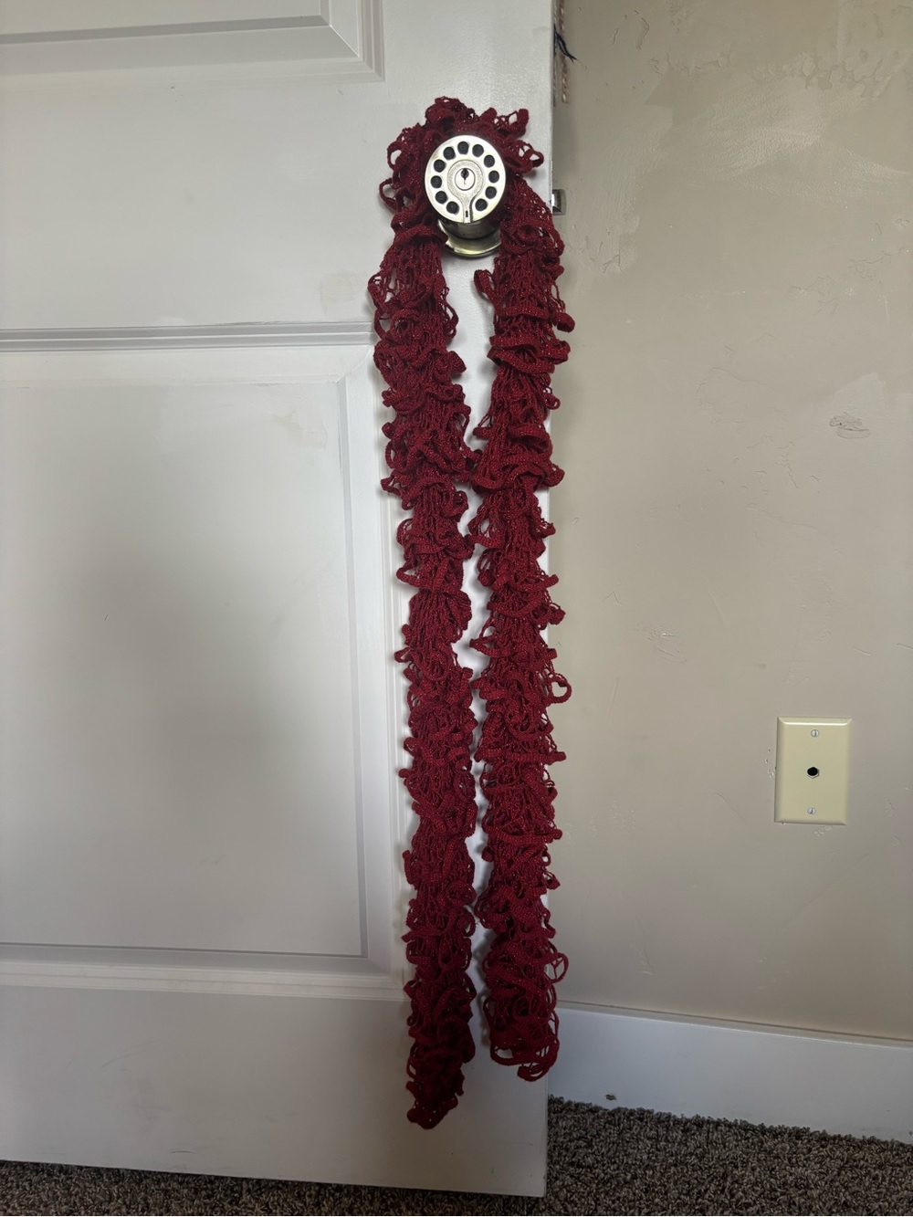 Ruffled Knit Scarf in Deep Wine Red
